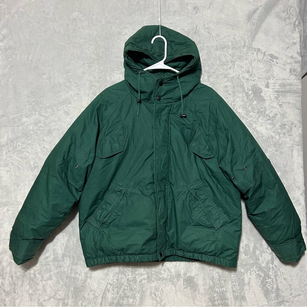 Vintage Thornton Bay Medium Heavy Coat Goose Down Hooded Men Green Winter Coat